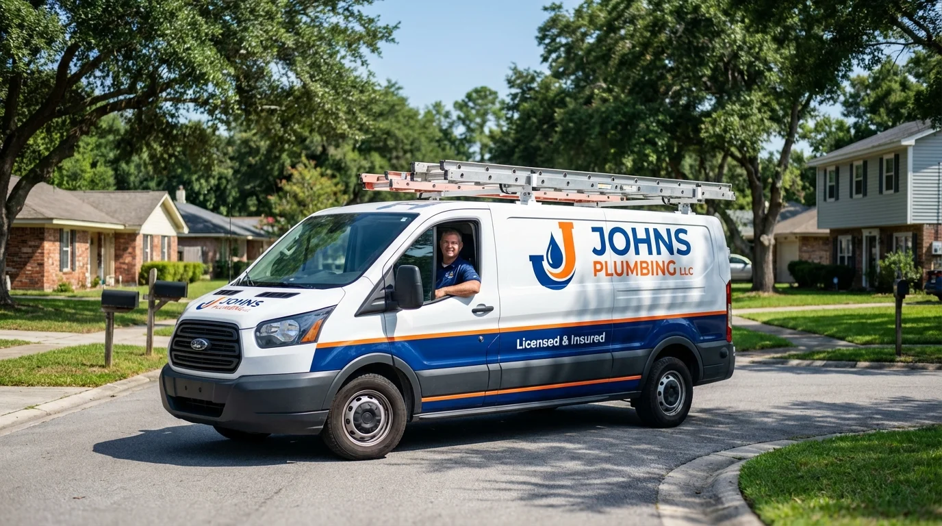 Johns Plumbing LLC service van in Hartford, IL