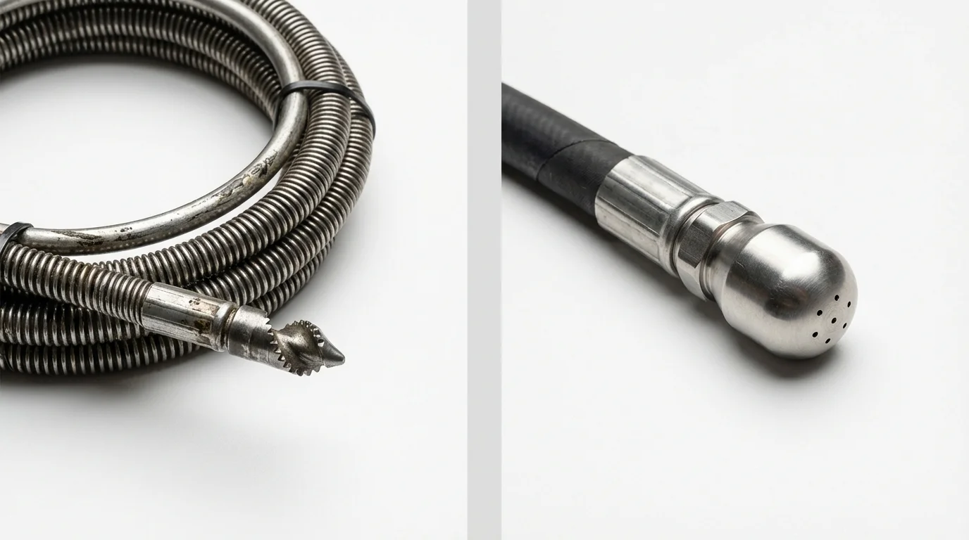 Drain snake cable and hydro jetting nozzle used for drain cleaning in Hartford, IL