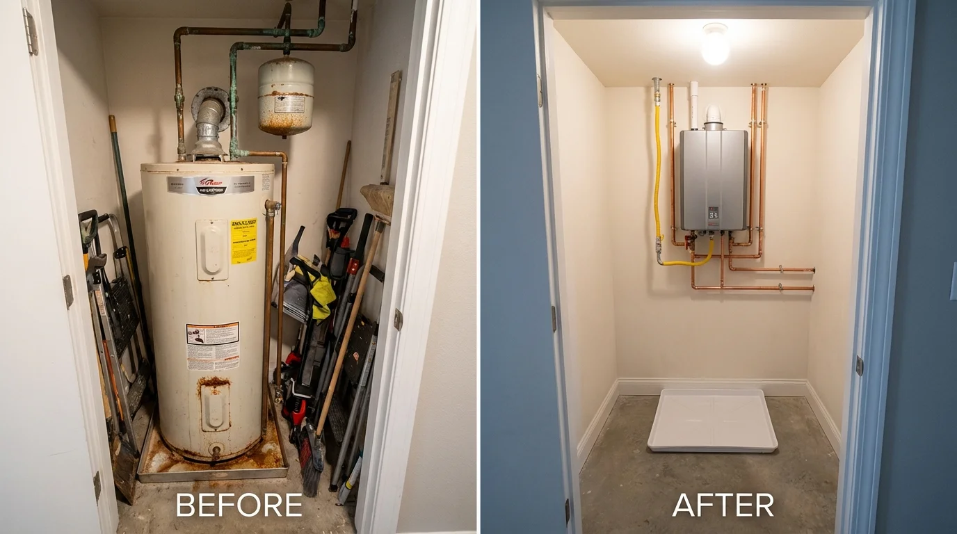 Tank water heater versus wall-mounted tankless unit comparison for Hartford, IL homeowners