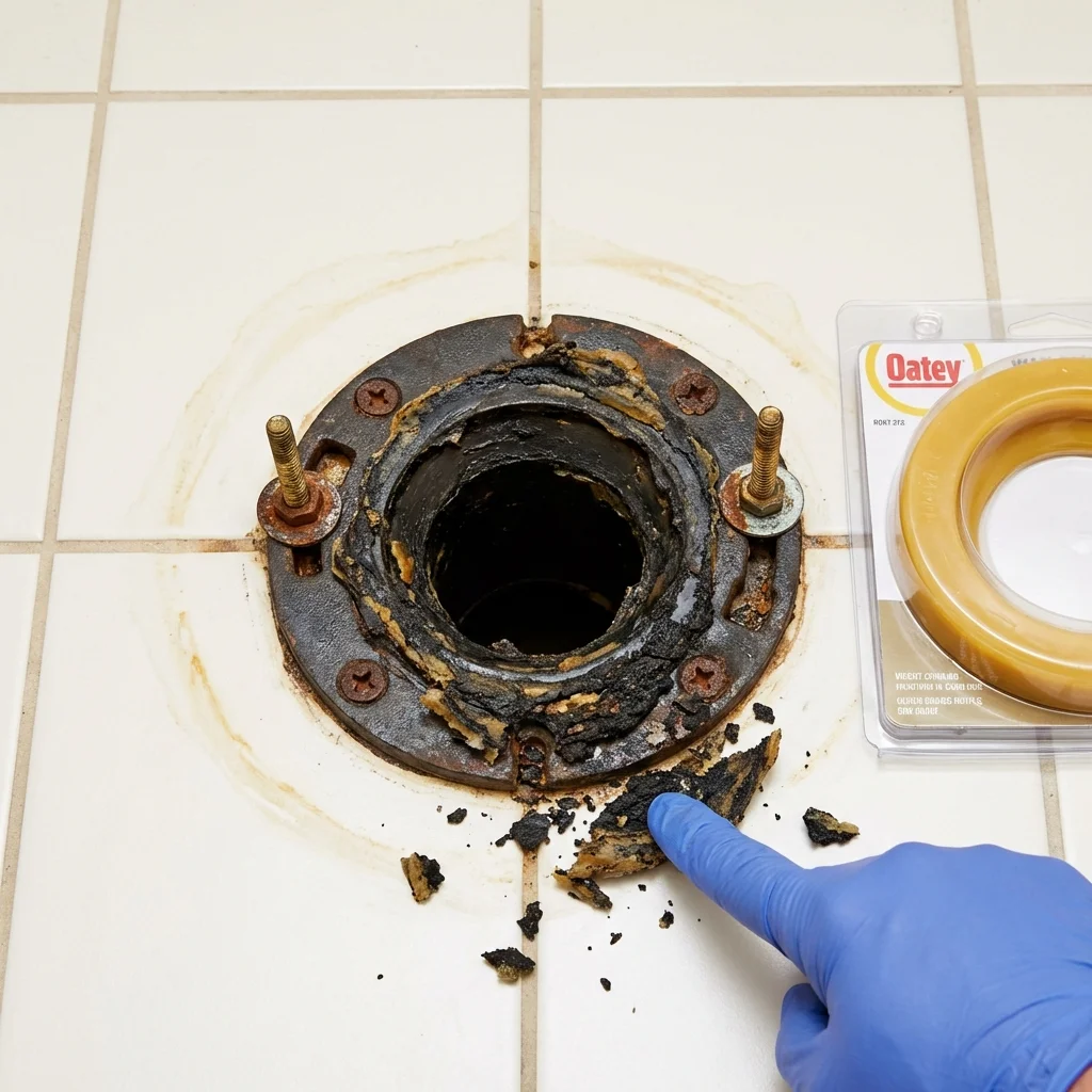 Failed wax ring showing water seepage at the base of a toilet in a Hartford, IL home